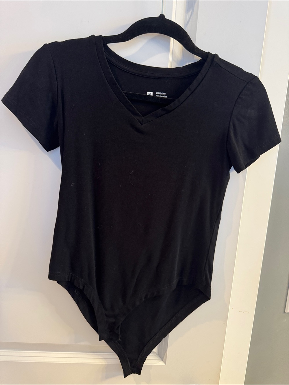 Black V-Neck Short Sleeve Bodysuit - Women